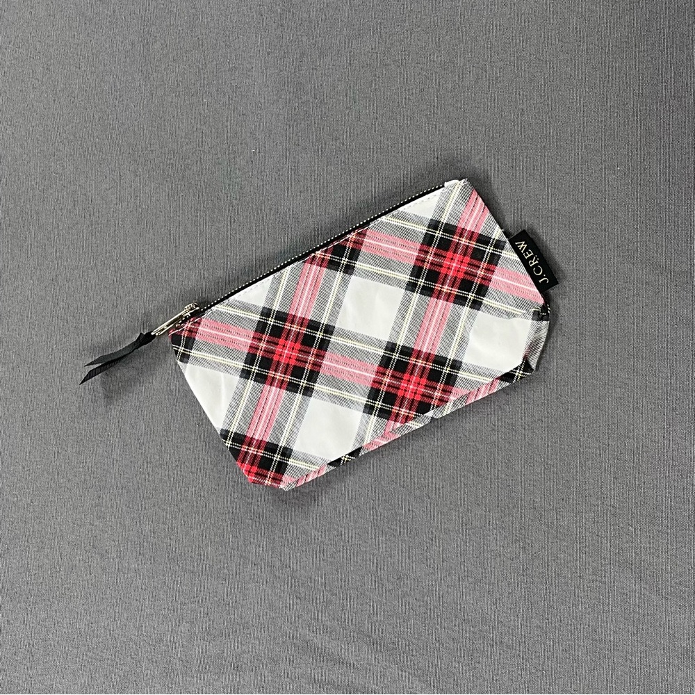 J. Crew Pink Black White Plaid Cosmetic Pouch